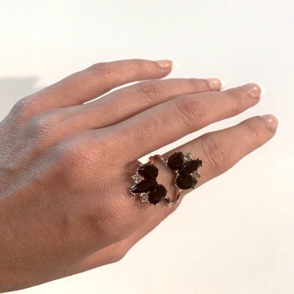 INC Ring Gold & Black Gemstones Art Deco - Picture 2 of 9